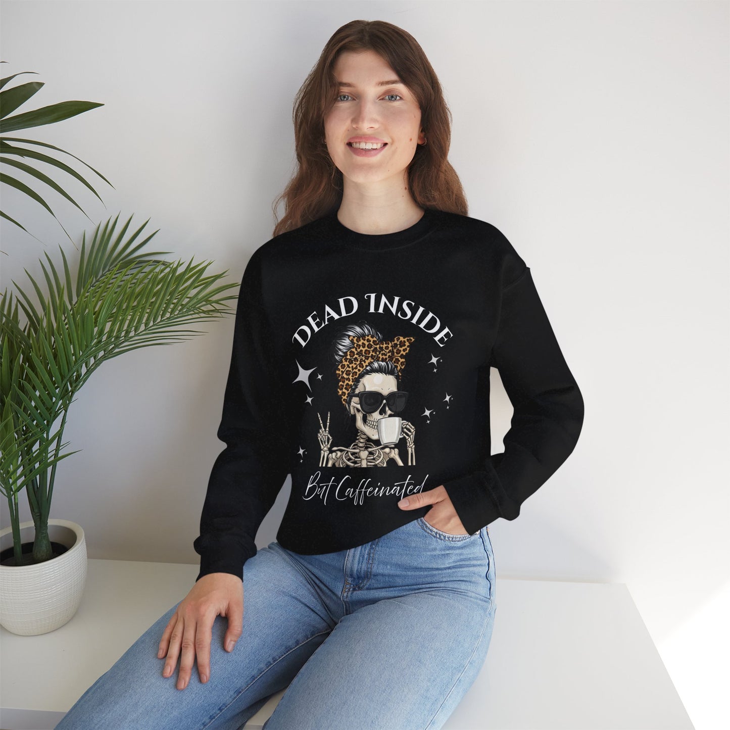 Dead Inside But Caffeinated Sweater, Funny Sweatshirt, Gift for Coffee Lovers, Halloween Apparel, Unique Graphic Crewneck