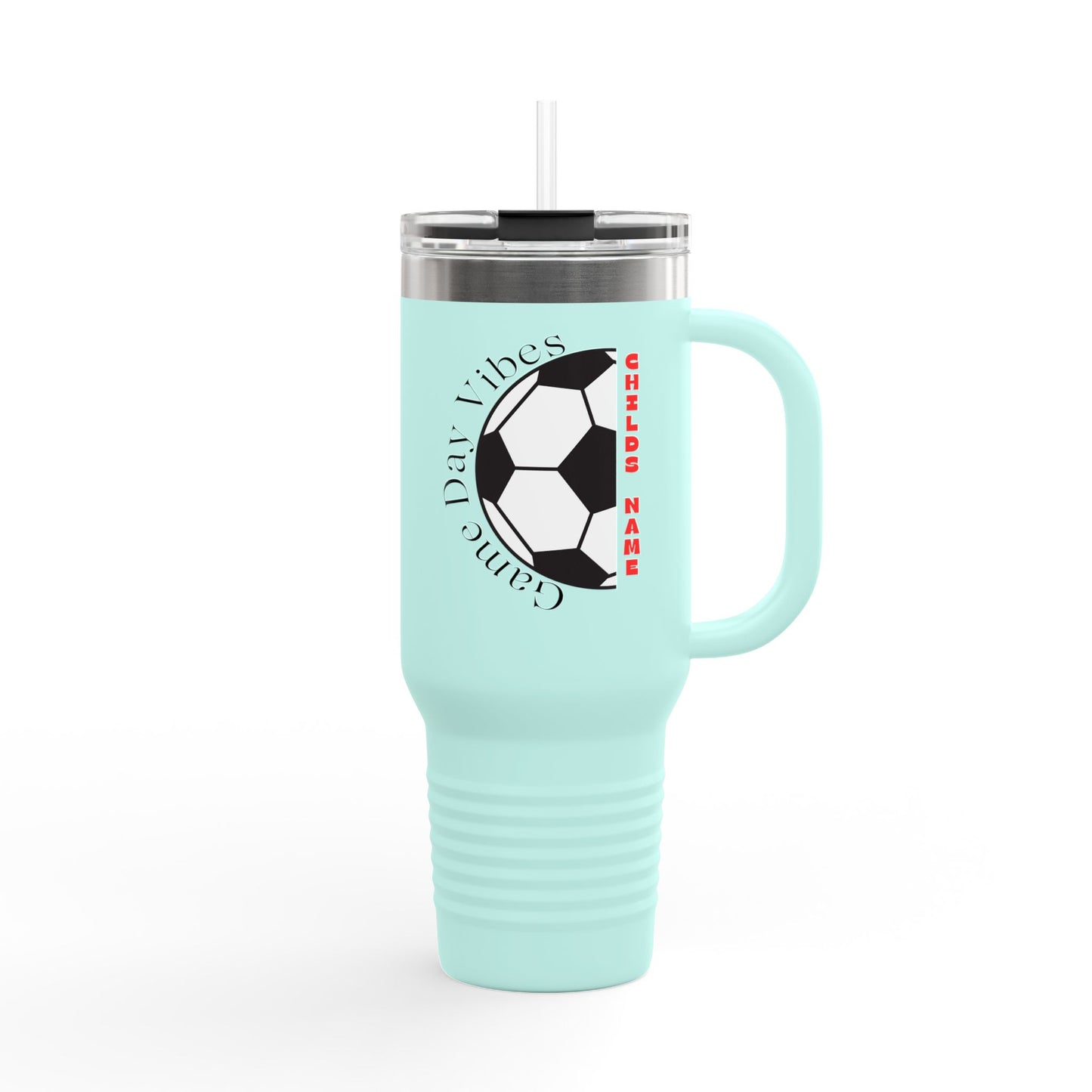 Game Day Vibes Personalized Insulated Travel Mug | 40oz Customizable Gift, Perfect for Soccer Lovers for Coaches, Players, Moms on Game Day