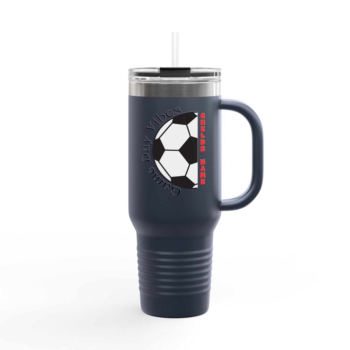 Game Day Vibes Personalized Insulated Travel Mug | 40oz Customizable Gift, Perfect for Soccer Lovers for Coaches, Players, Moms on Game Day