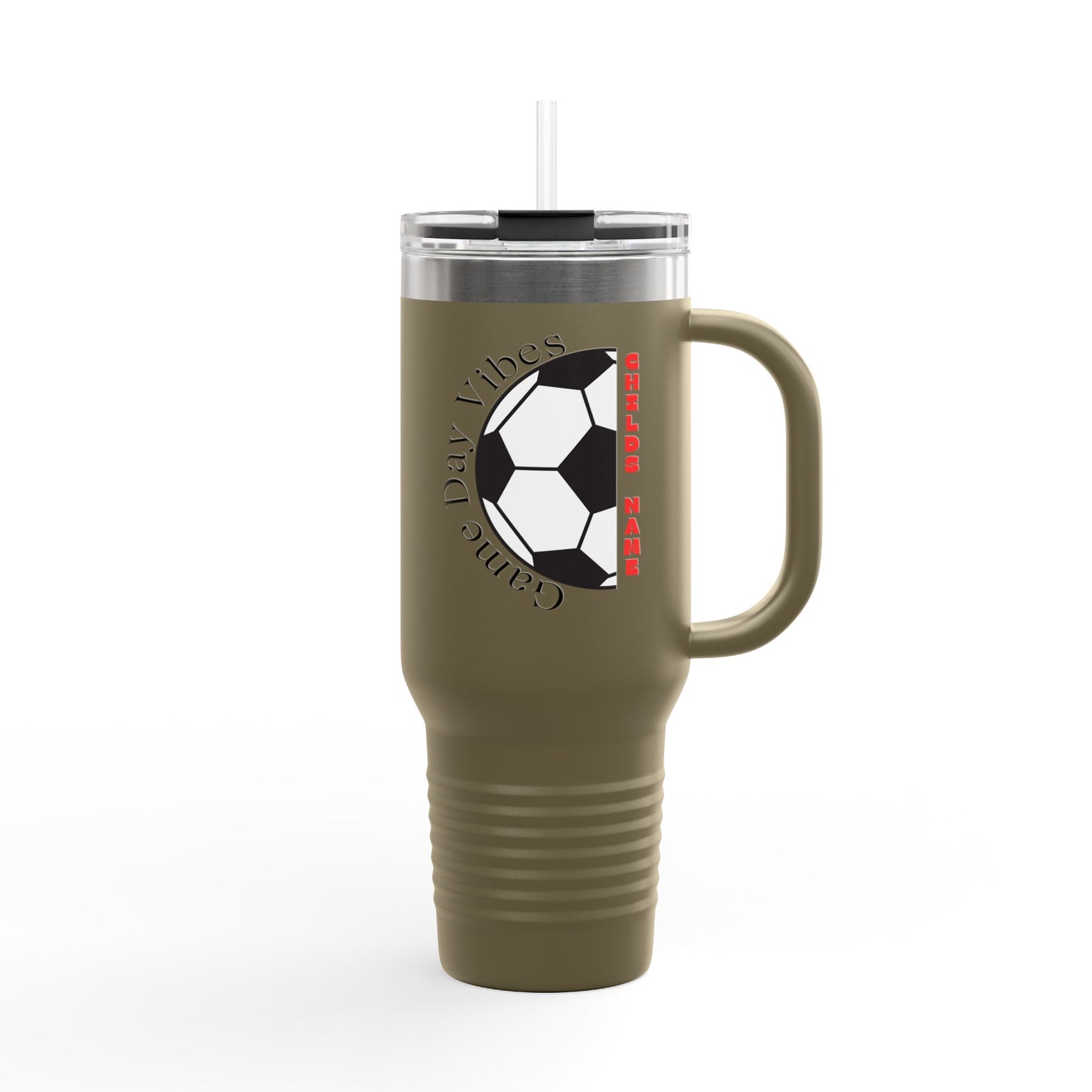 Game Day Vibes Personalized Insulated Travel Mug | 40oz Customizable Gift, Perfect for Soccer Lovers for Coaches, Players, Moms on Game Day