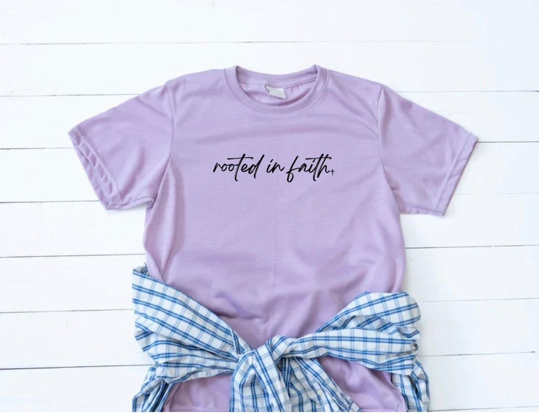 rooted in faith - cursive font