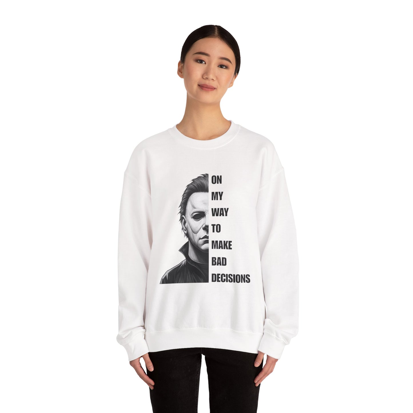 Michael Myers Sweatshirt, Horror Movie Apparel, Unisex Crewneck, Bad Decisions Gift, Halloween Costume, Spooky Fashion