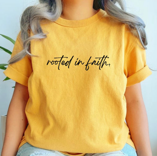 rooted in faith - cursive font